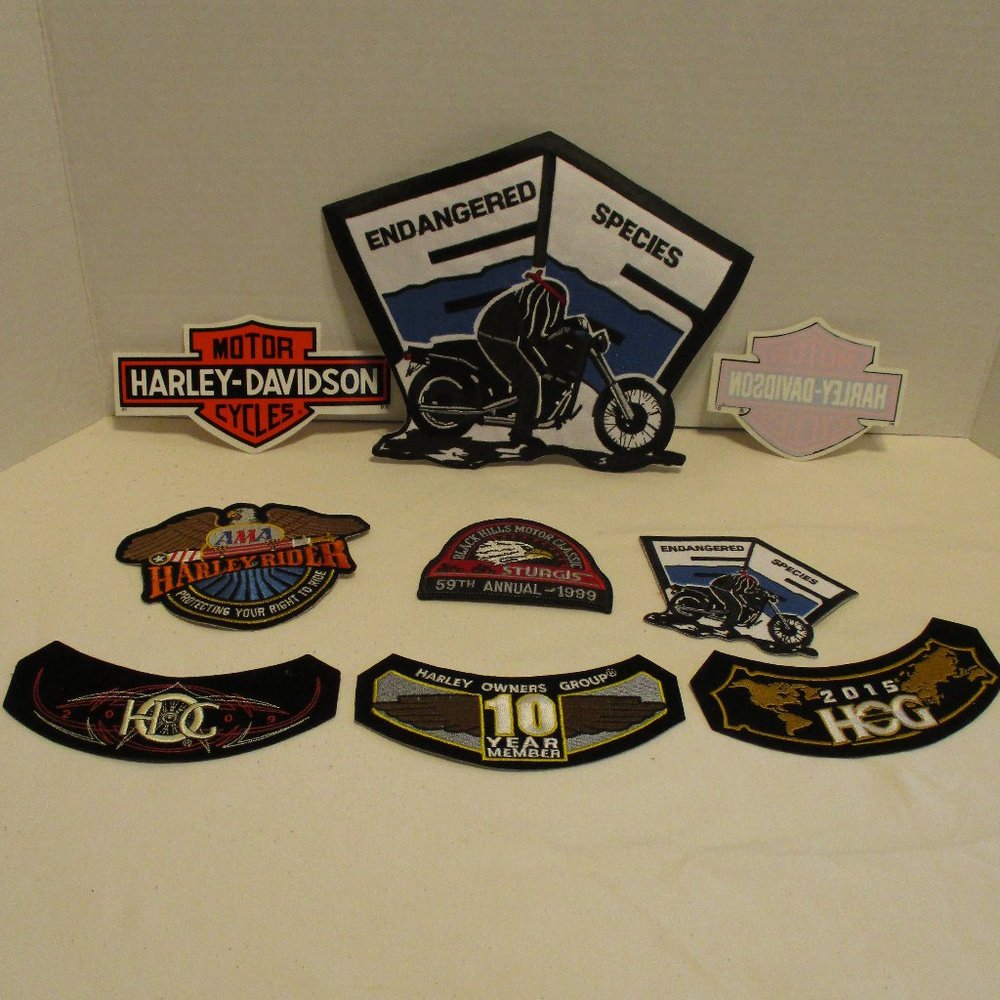 Harley Davidson Patches Stickers Bundle of 9 Multiple Size Black Orange Patches